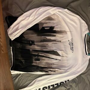 White and Black Long Sleeve Graphic Shirt